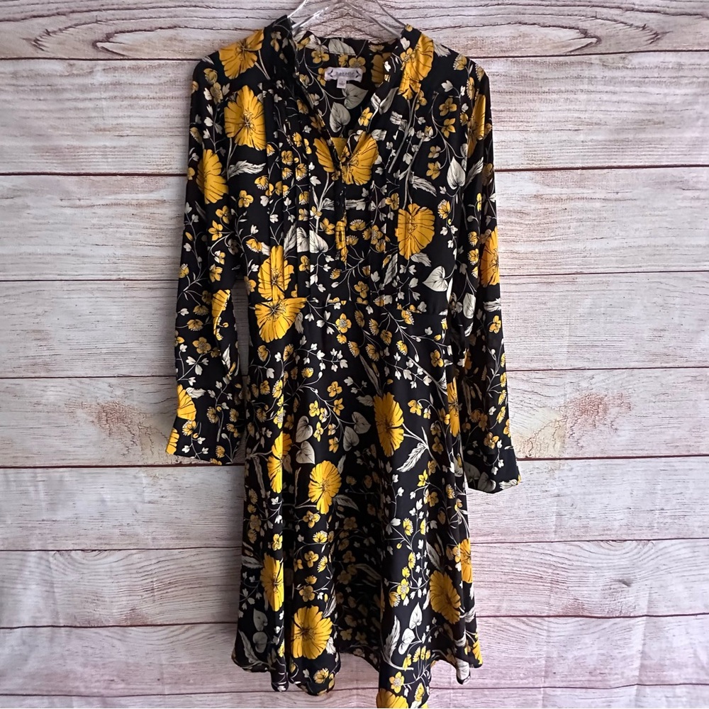 Nanette Floral Black Dress with Yellow Accents